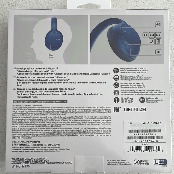 Sony Noise Cancelling Wireless Headphones - Blue - Picture 3 of 5